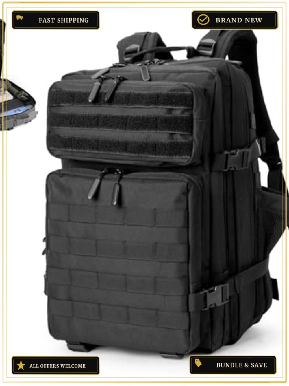 45L Tactical Backpack with 16-inch Laptop Compartment, 5 Compartments,